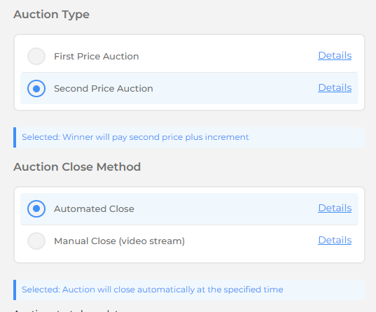 Elige las reglas de la puja